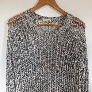Silence + Noise grey/white marled netted knit sweater, size small